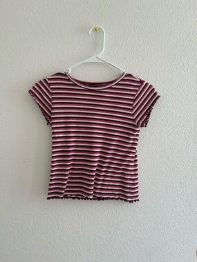 Place Burgundy and White Striped Crop Tee